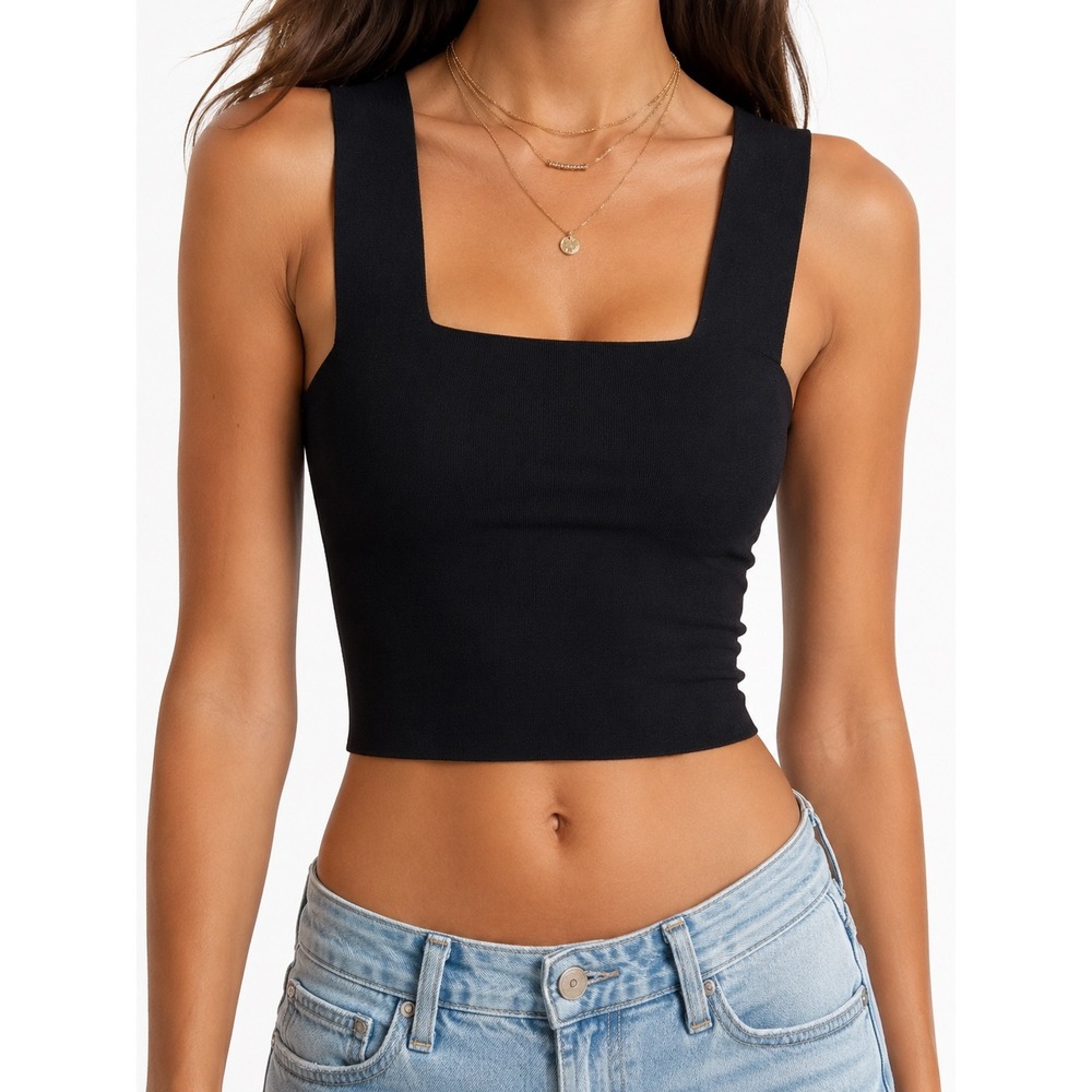 House of Harlow 1960 Black Cross Back Compression Knit Crop Tank Top NWT XS